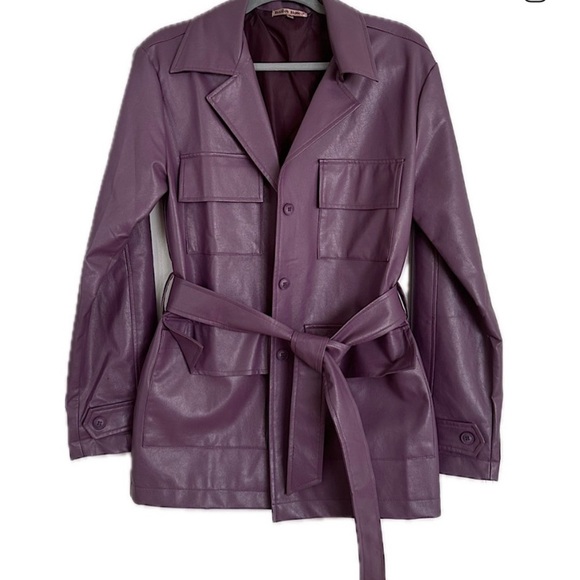 Bailey Rose Purple Rain Vegan Leather Jacket Belted with Pockets - Picture 4 of 5